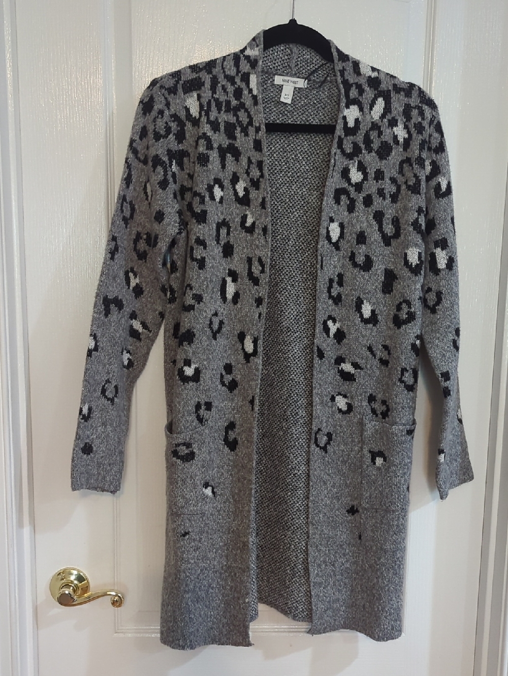 Nine West Gray Leopard-Print Open Cardigan with Pockets